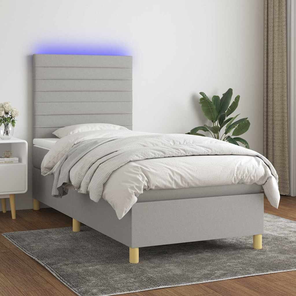 vidaXL Боксспринг легло с матрак и LED светлосиво 90x190 см плат