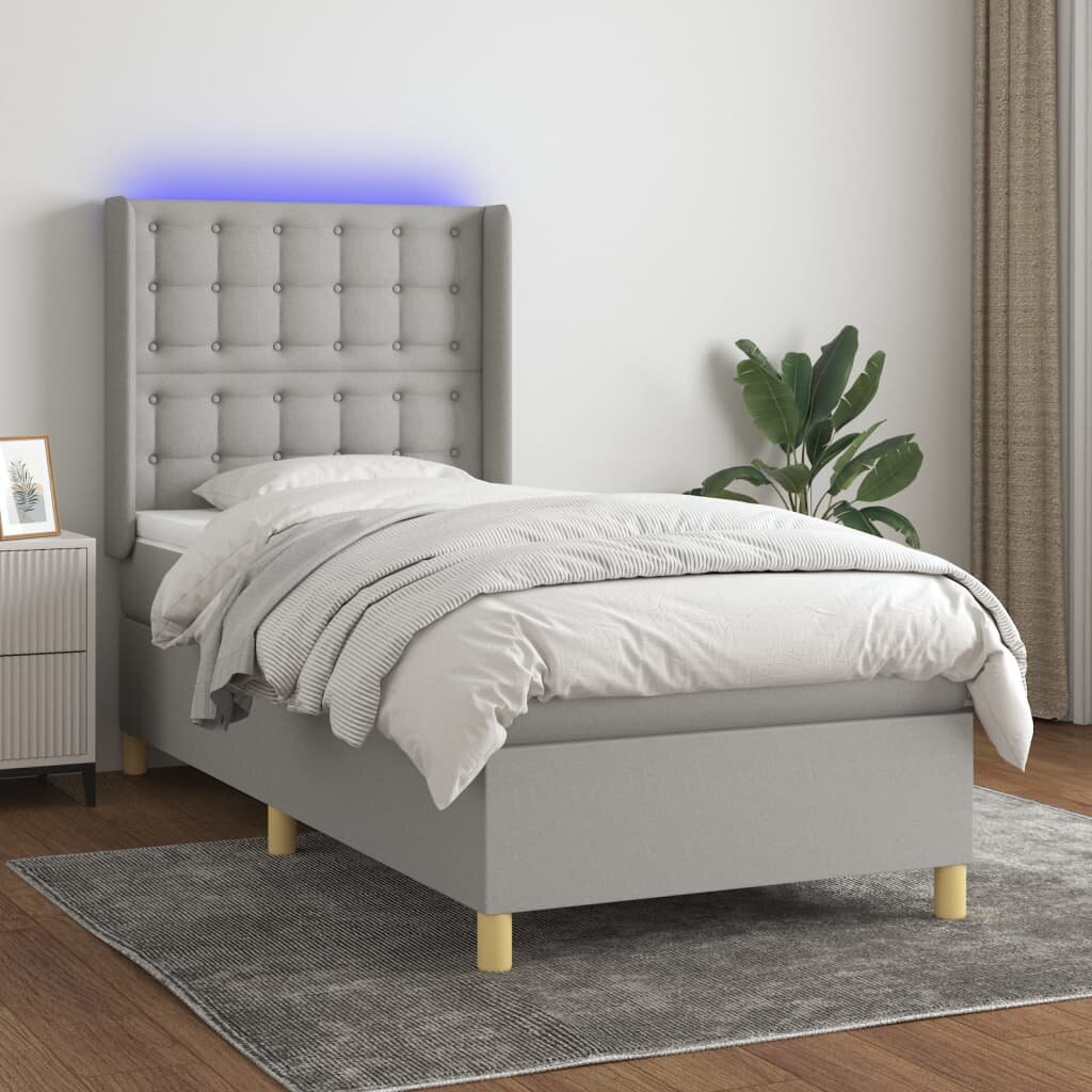 vidaXL Боксспринг легло с матрак и LED светлосиво 90x190 см плат