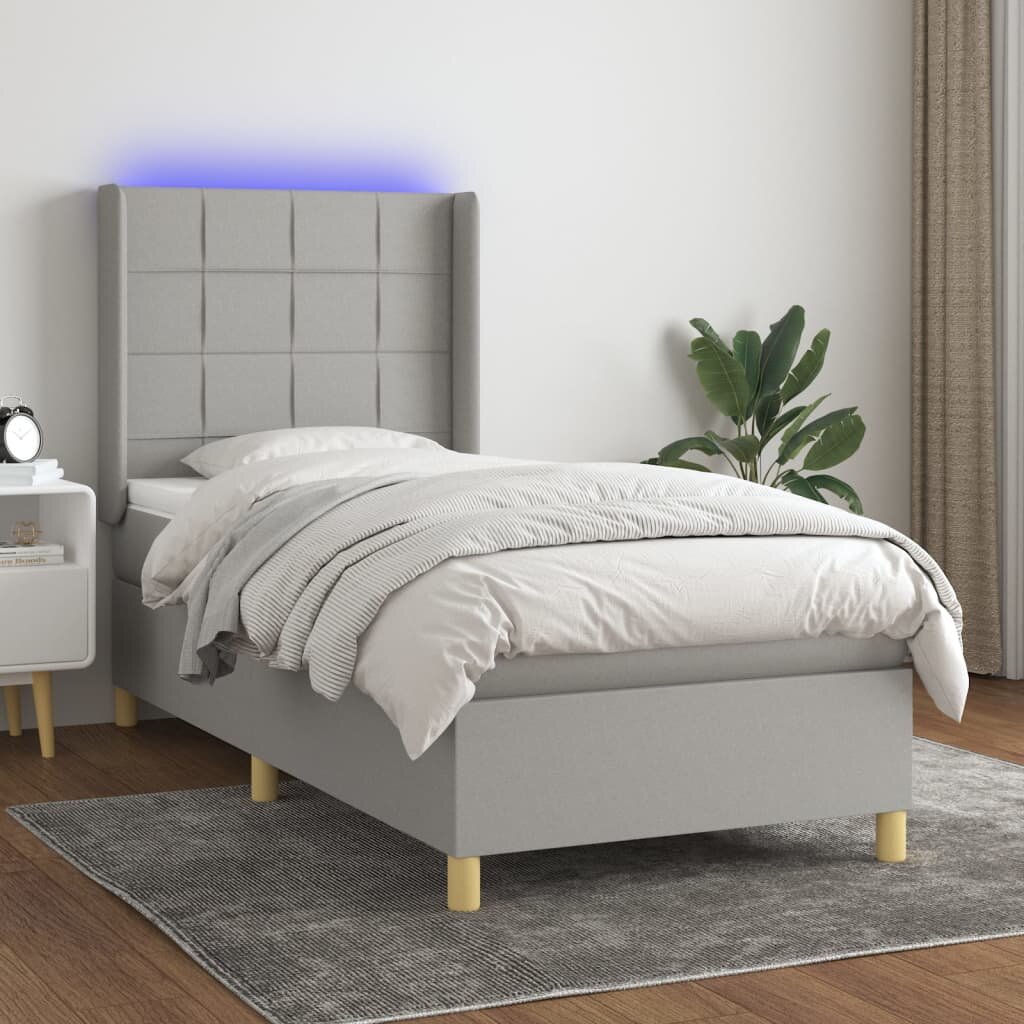 vidaXL Боксспринг легло с матрак и LED светлосиво 90x190 см плат