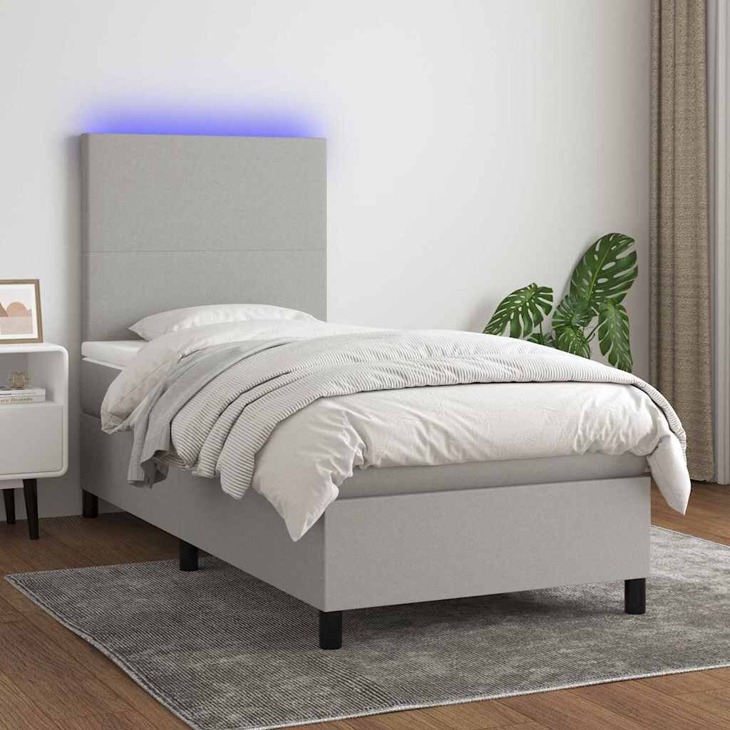vidaXL Боксспринг легло с матрак и LED светлосиво 90x200 см плат