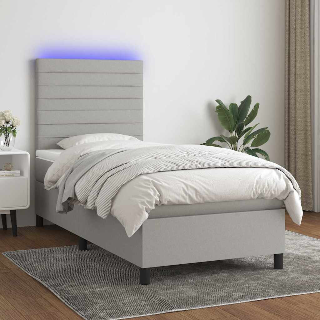 vidaXL Боксспринг легло с матрак и LED светлосиво 90x200 см плат