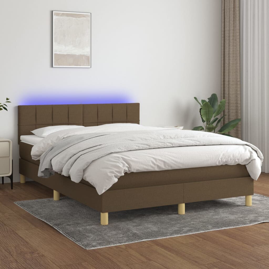 vidaXL Боксспринг легло с матрак и LED тъмнокафяво 140x190 см плат