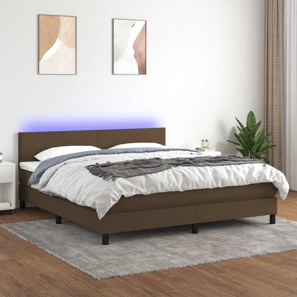 vidaXL Боксспринг легло с матрак и LED тъмнокафяво 160x200 см плат