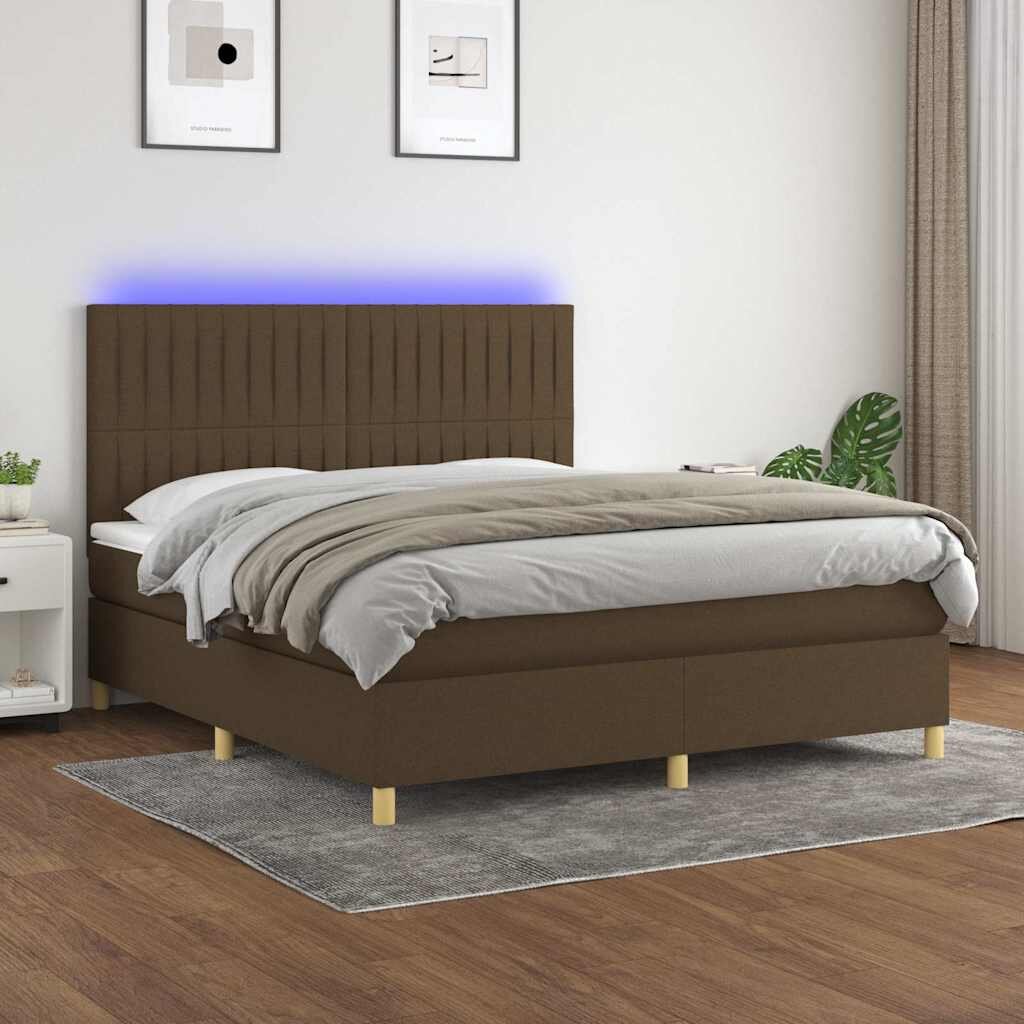 vidaXL Боксспринг легло с матрак и LED тъмнокафяво 180x200 см плат