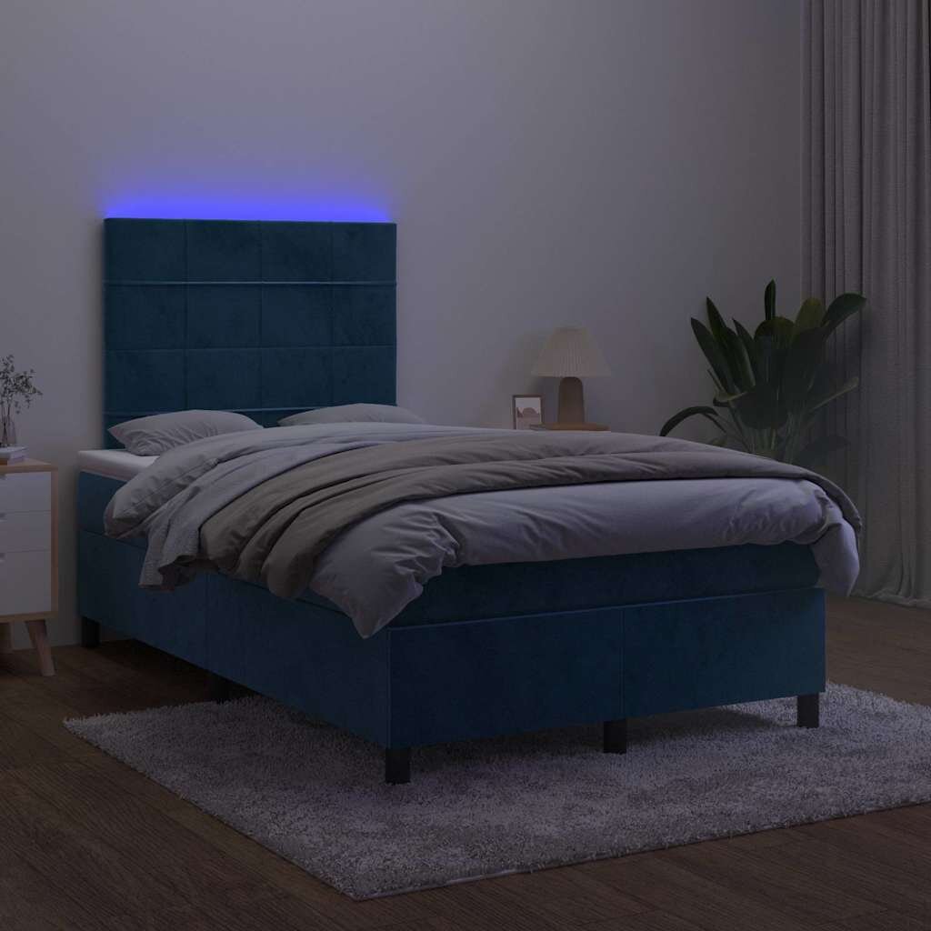 vidaXL Боксспринг легло с матрак и LED тъмносиньо 120x190 см кадифе