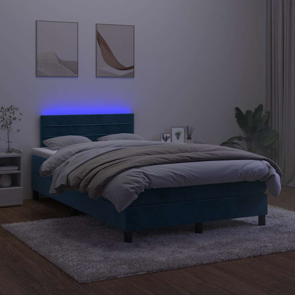 vidaXL Боксспринг легло с матрак и LED тъмносиньо 120x190 см кадифе