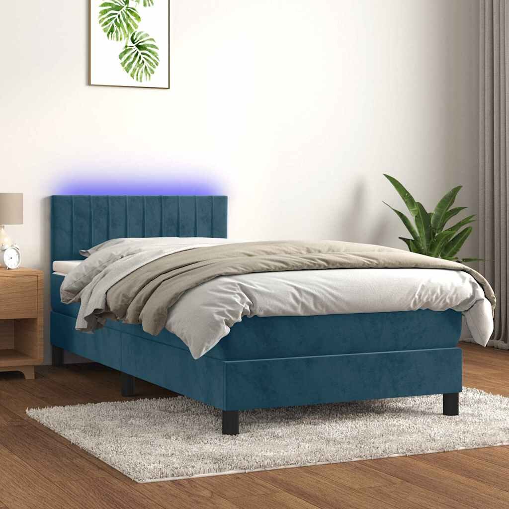 vidaXL Боксспринг легло с матрак и LED тъмносиньо 80x200 см кадифе