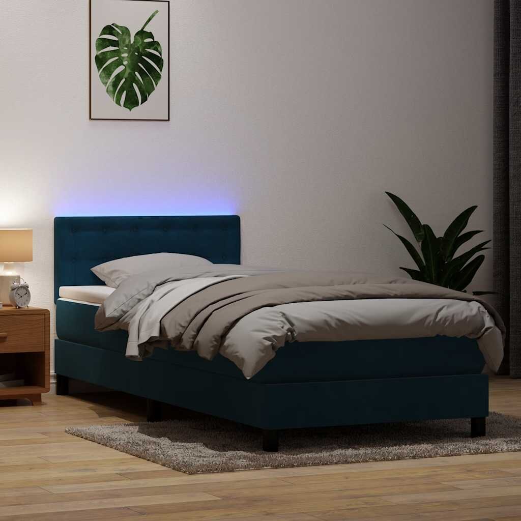 vidaXL Боксспринг легло с матрак и LED тъмносиньо 80x210 cm кадифе