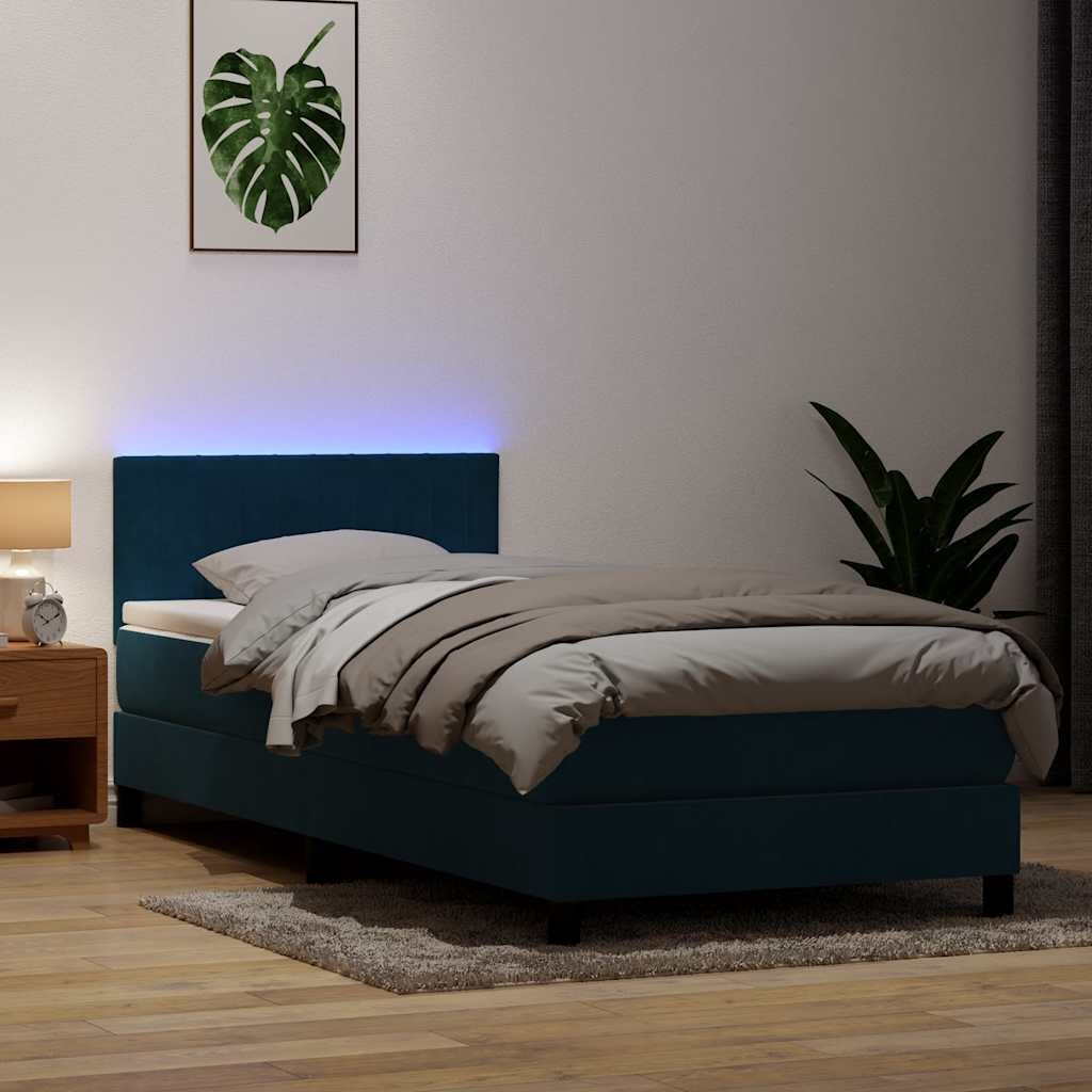 vidaXL Боксспринг легло с матрак и LED тъмносиньо 80x210 cm кадифе
