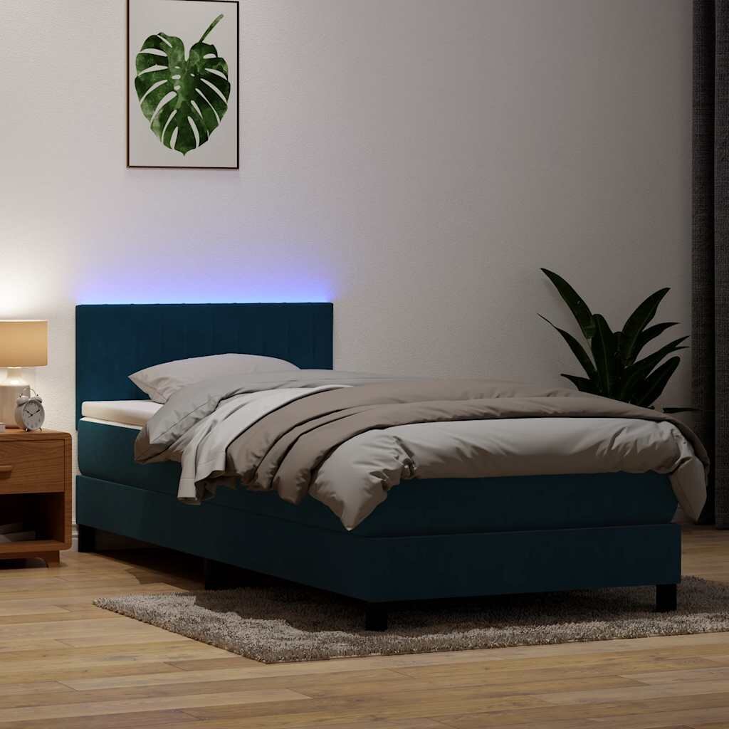 vidaXL Боксспринг легло с матрак и LED тъмносиньо 80x220 cm кадифе