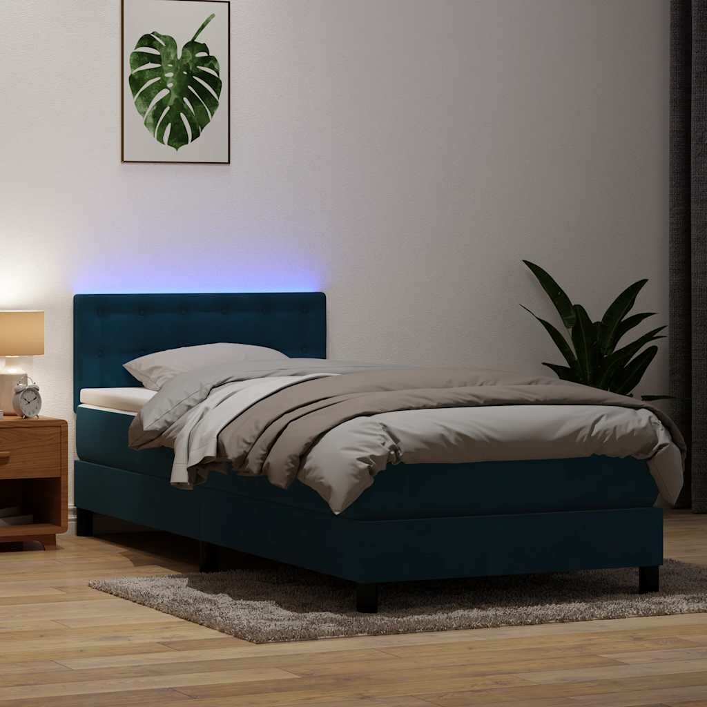 vidaXL Боксспринг легло с матрак и LED тъмносиньо 80x220 cm кадифе
