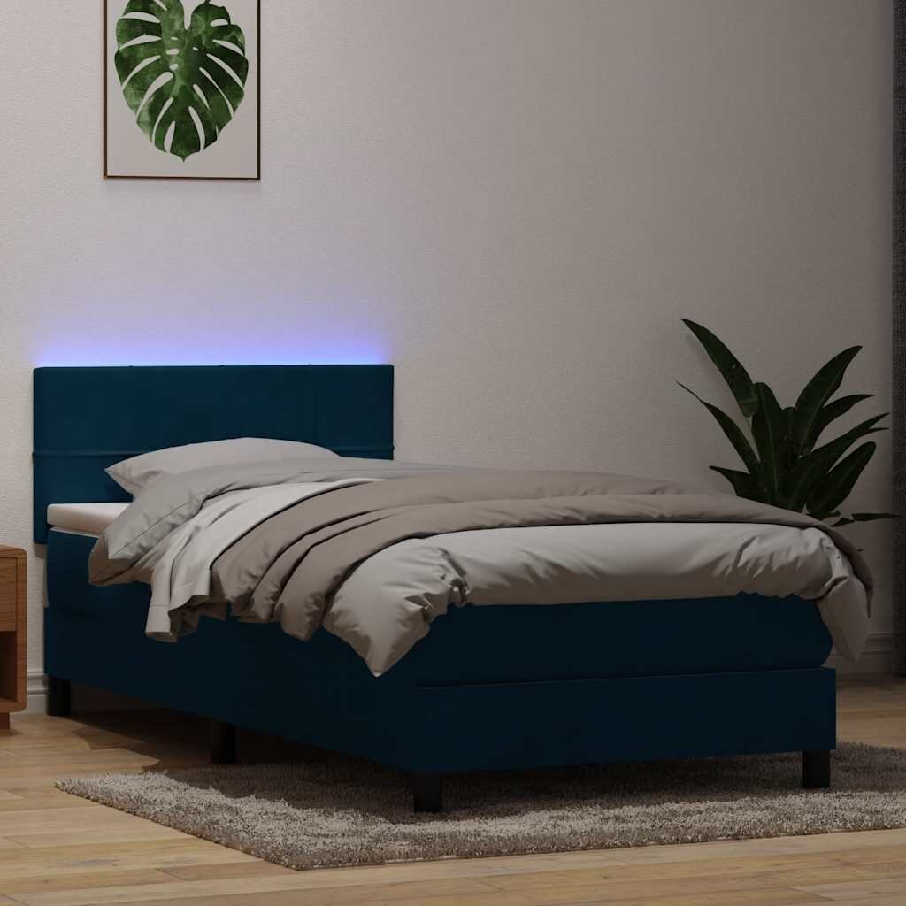 vidaXL Боксспринг легло с матрак и LED тъмносиньо 80x220 cm кадифе