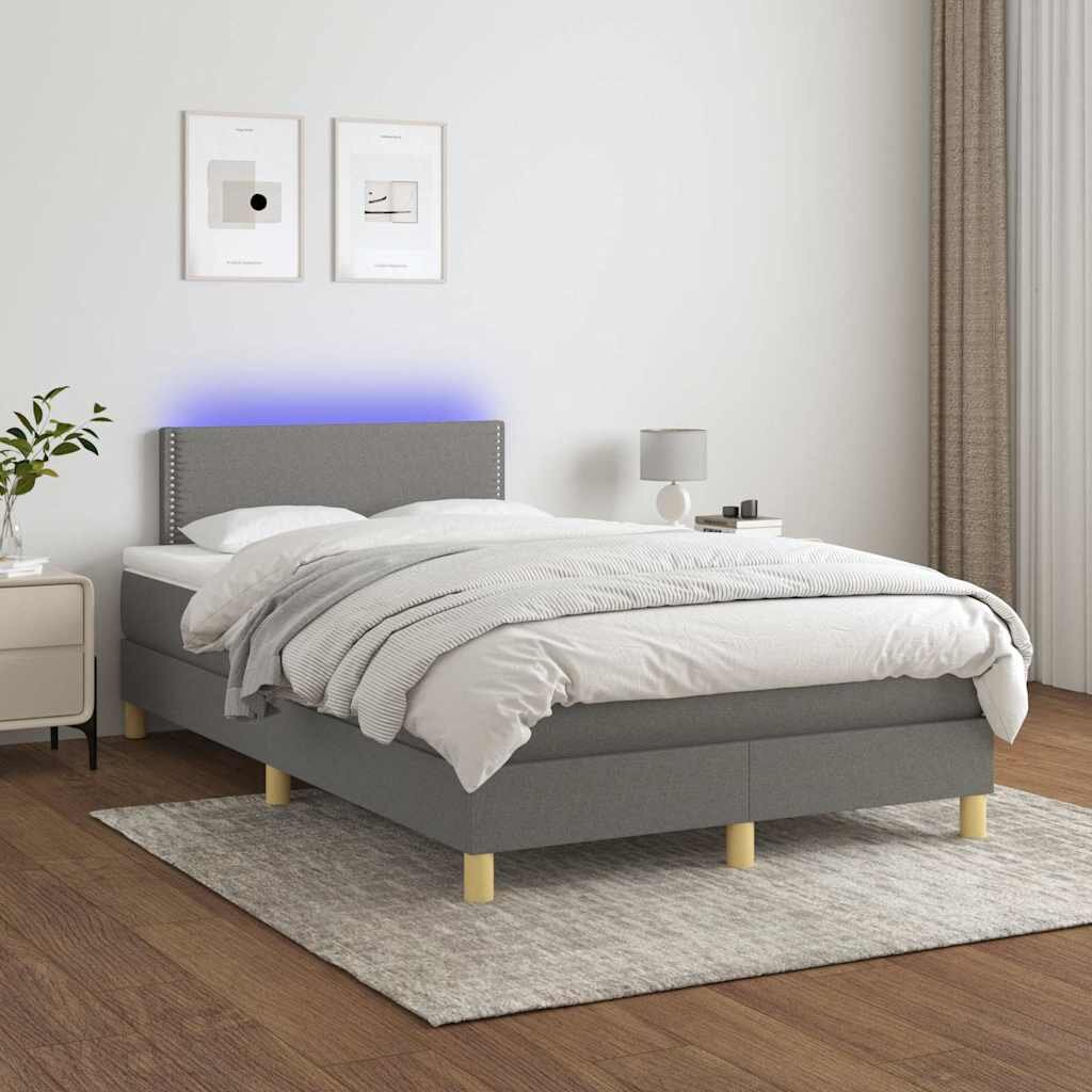 vidaXL Боксспринг легло с матрак и LED тъмносиво 120x200 см плат