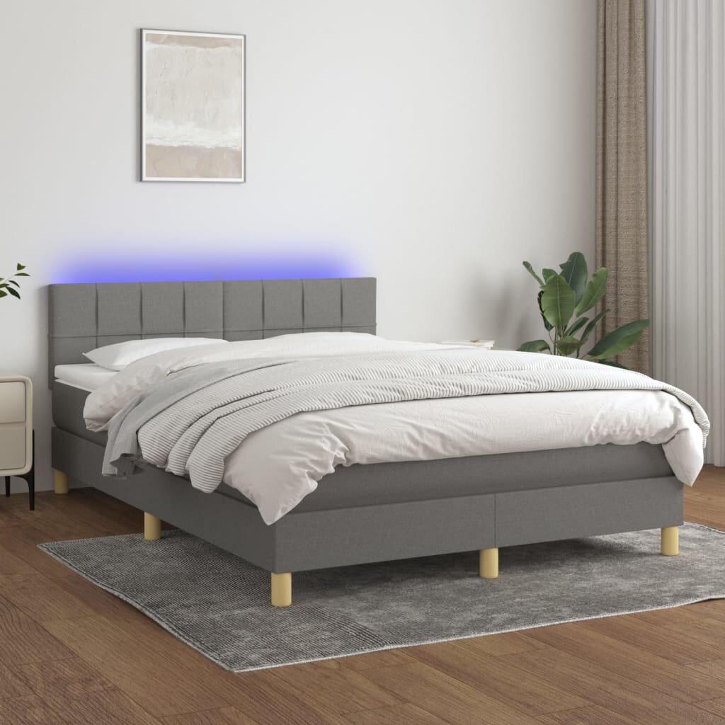 vidaXL Боксспринг легло с матрак и LED тъмносиво 140x190 см плат