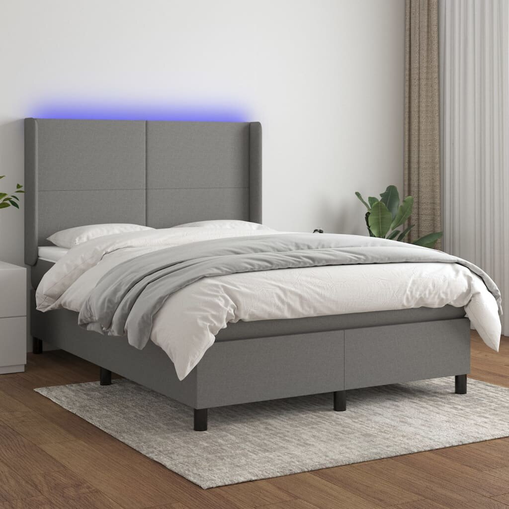 vidaXL Боксспринг легло с матрак и LED тъмносиво 140x190 см плат