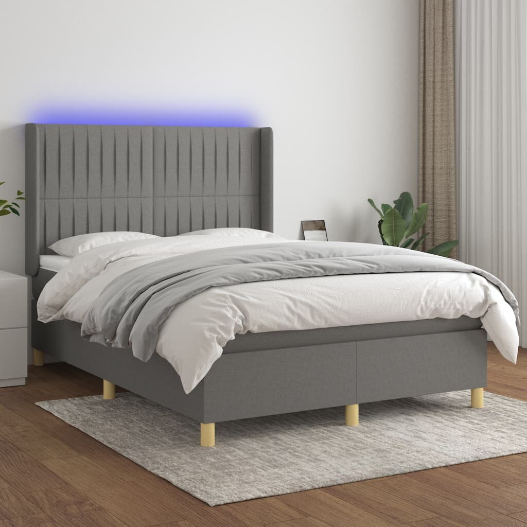 vidaXL Боксспринг легло с матрак и LED тъмносиво 140x200 см плат
