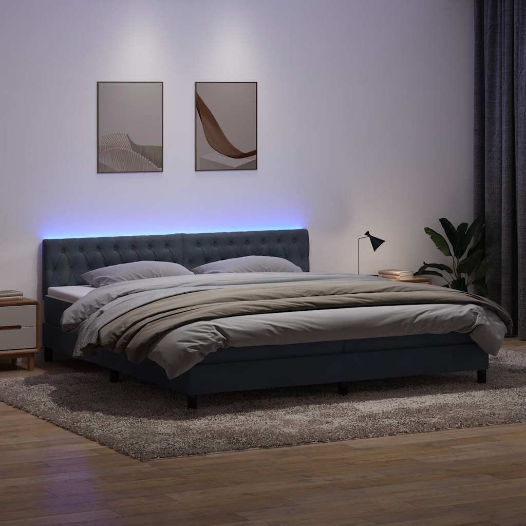 vidaXL Боксспринг легло с матрак и LED тъмносиво 180x210 см кадифе