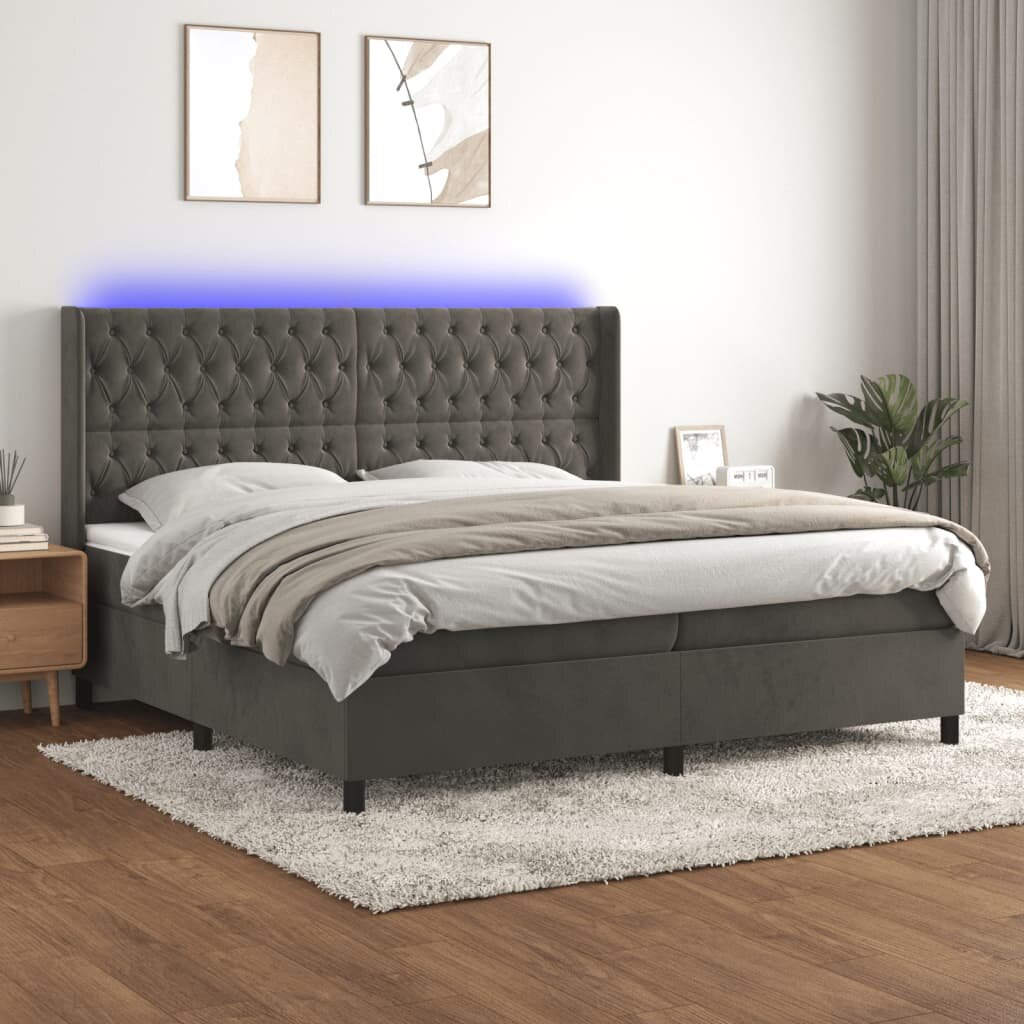 vidaXL Боксспринг легло с матрак и LED тъмносиво 200x200 см кадифе