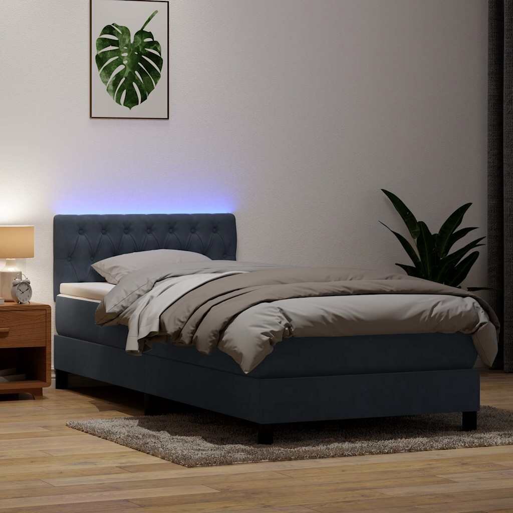 vidaXL Боксспринг легло с матрак и LED тъмносиво 80x220 см кадифе