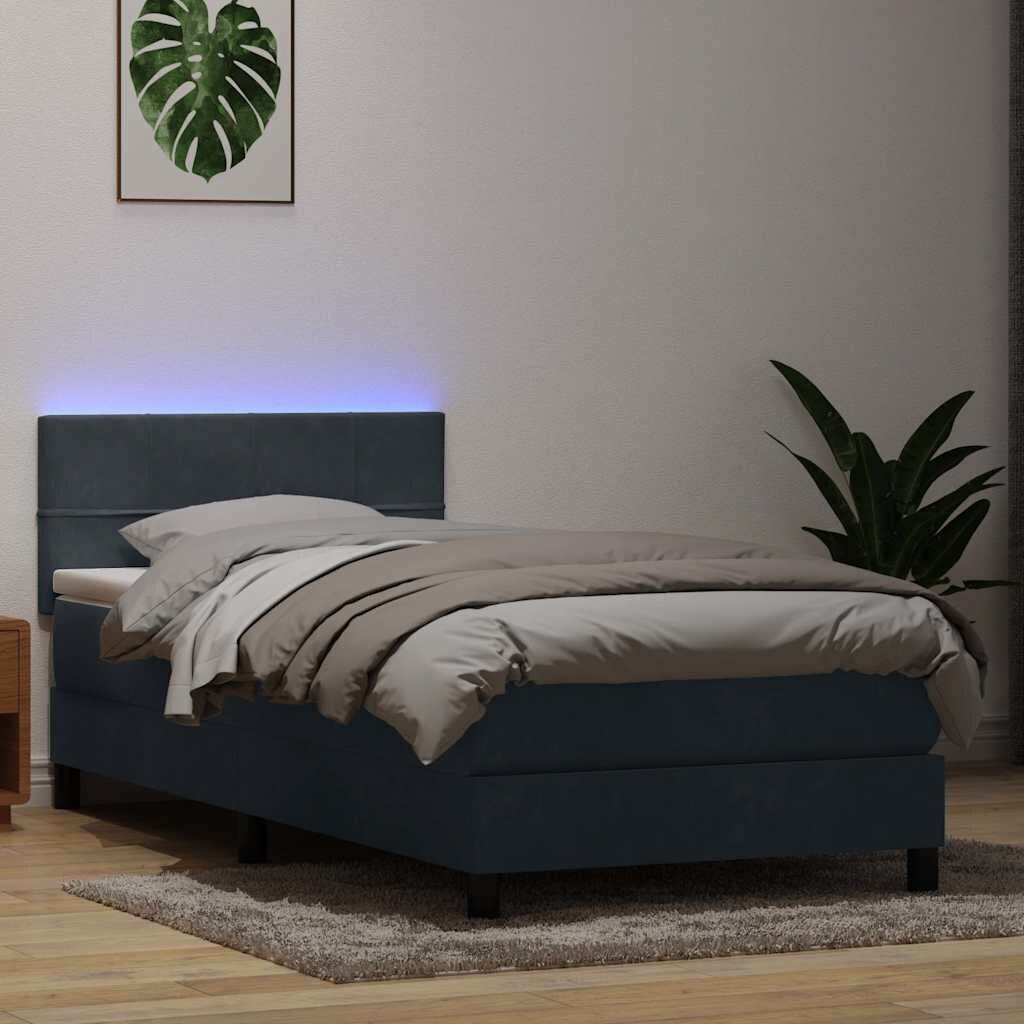 vidaXL Боксспринг легло с матрак и LED тъмносиво 80x220 см кадифе