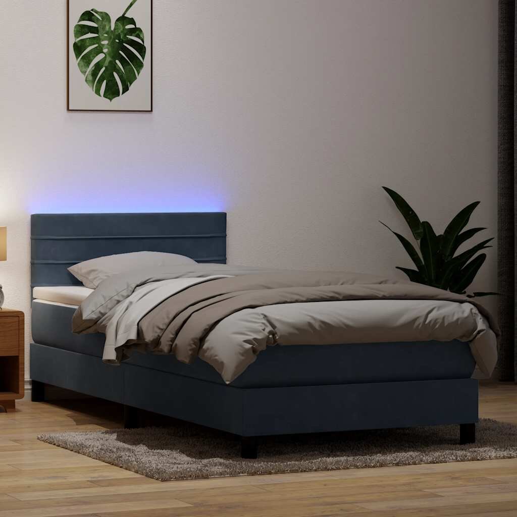 vidaXL Боксспринг легло с матрак и LED тъмносиво 80x220 см кадифе