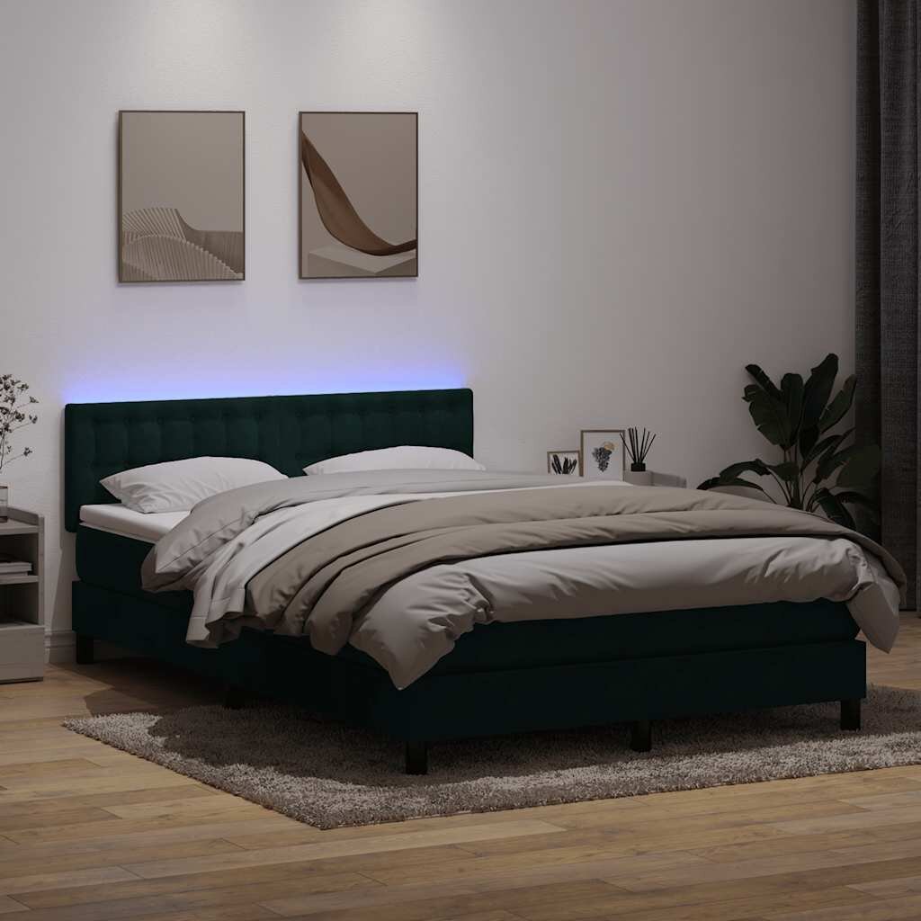 vidaXL Боксспринг легло с матрак и LED тъмнозелено 160x220 см кадифе