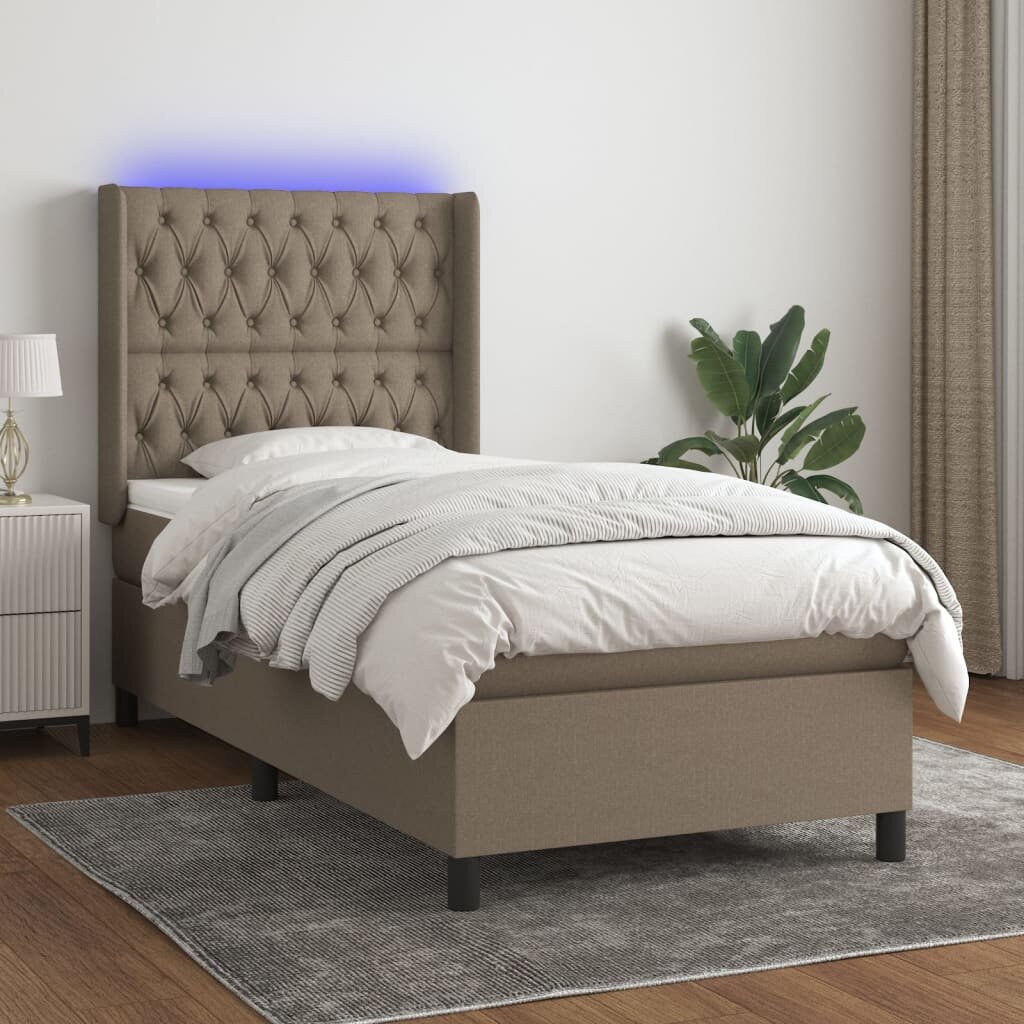 vidaXL Боксспринг легло с матрак и LED таупе 100x200 см плат
