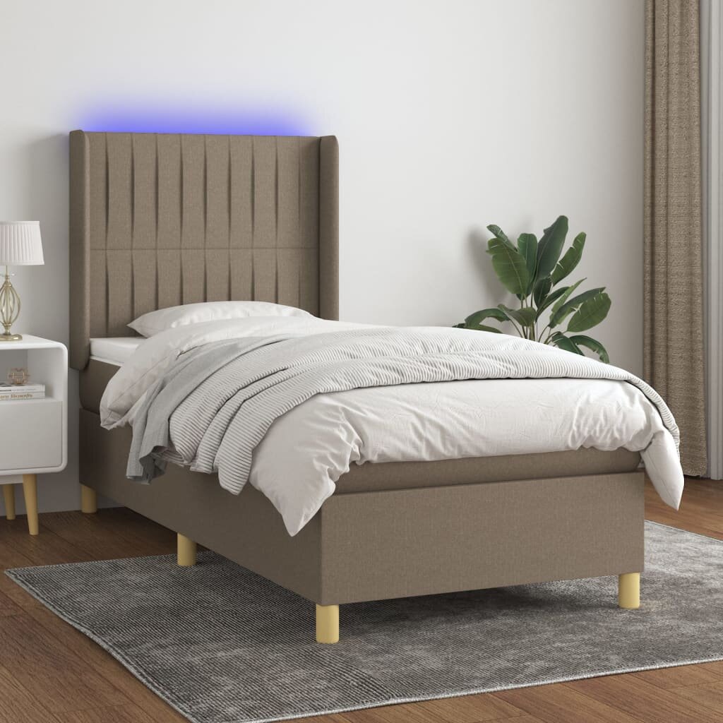 vidaXL Боксспринг легло с матрак и LED таупе 100x200 см плат