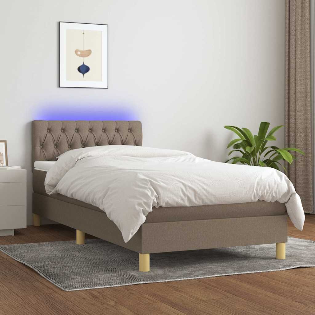 vidaXL Боксспринг легло с матрак и LED таупе 100x200 см плат