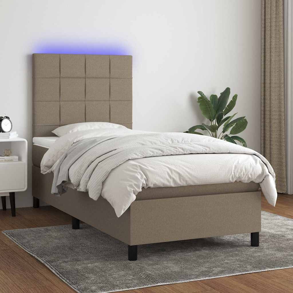 vidaXL Боксспринг легло с матрак и LED таупе 100x200 см плат