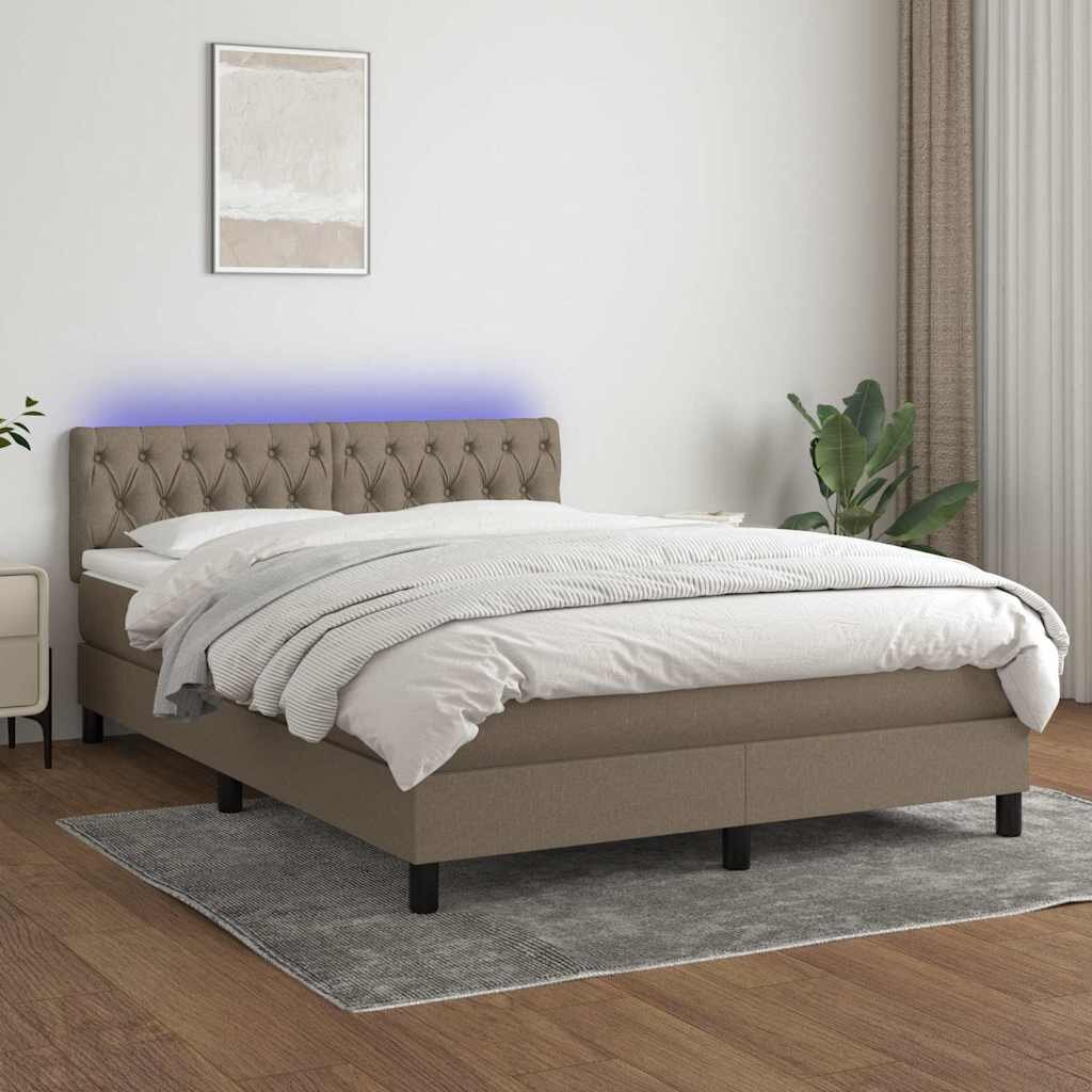 vidaXL Боксспринг легло с матрак и LED таупе 140x190 см плат