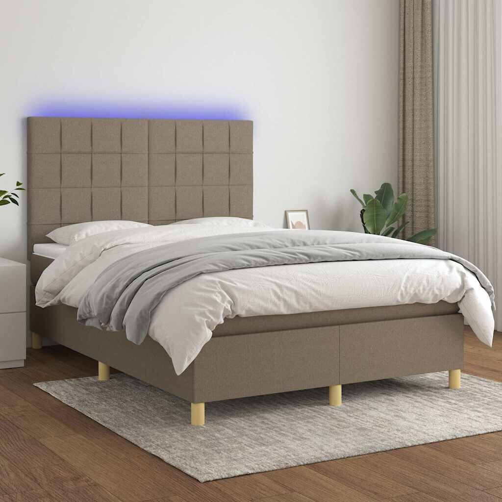 vidaXL Боксспринг легло с матрак и LED таупе 140x190 см плат