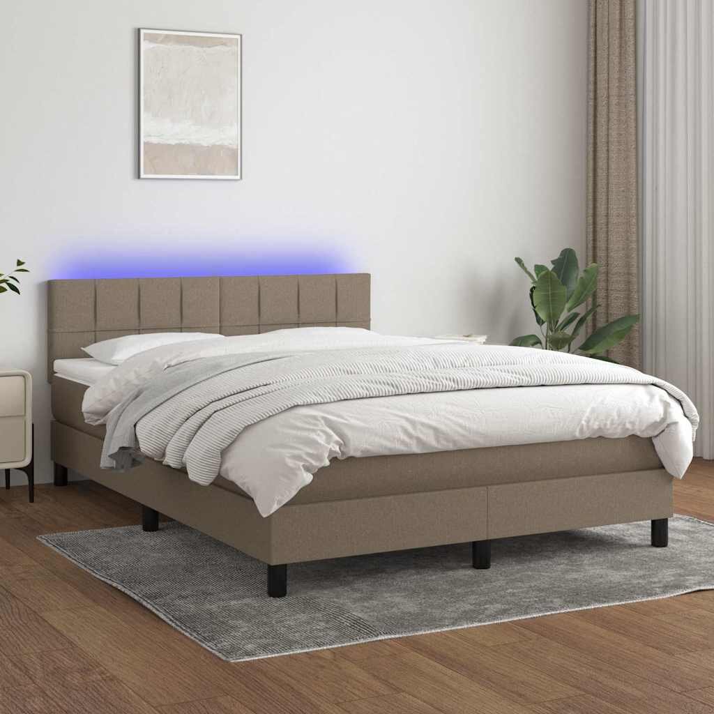 vidaXL Боксспринг легло с матрак и LED таупе 140x190 см плат