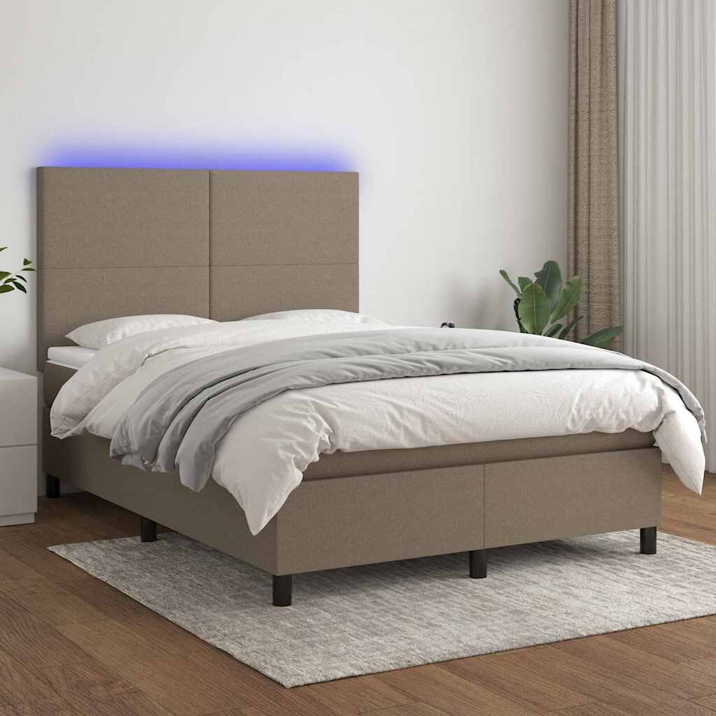 vidaXL Боксспринг легло с матрак и LED таупе 140x190 см плат