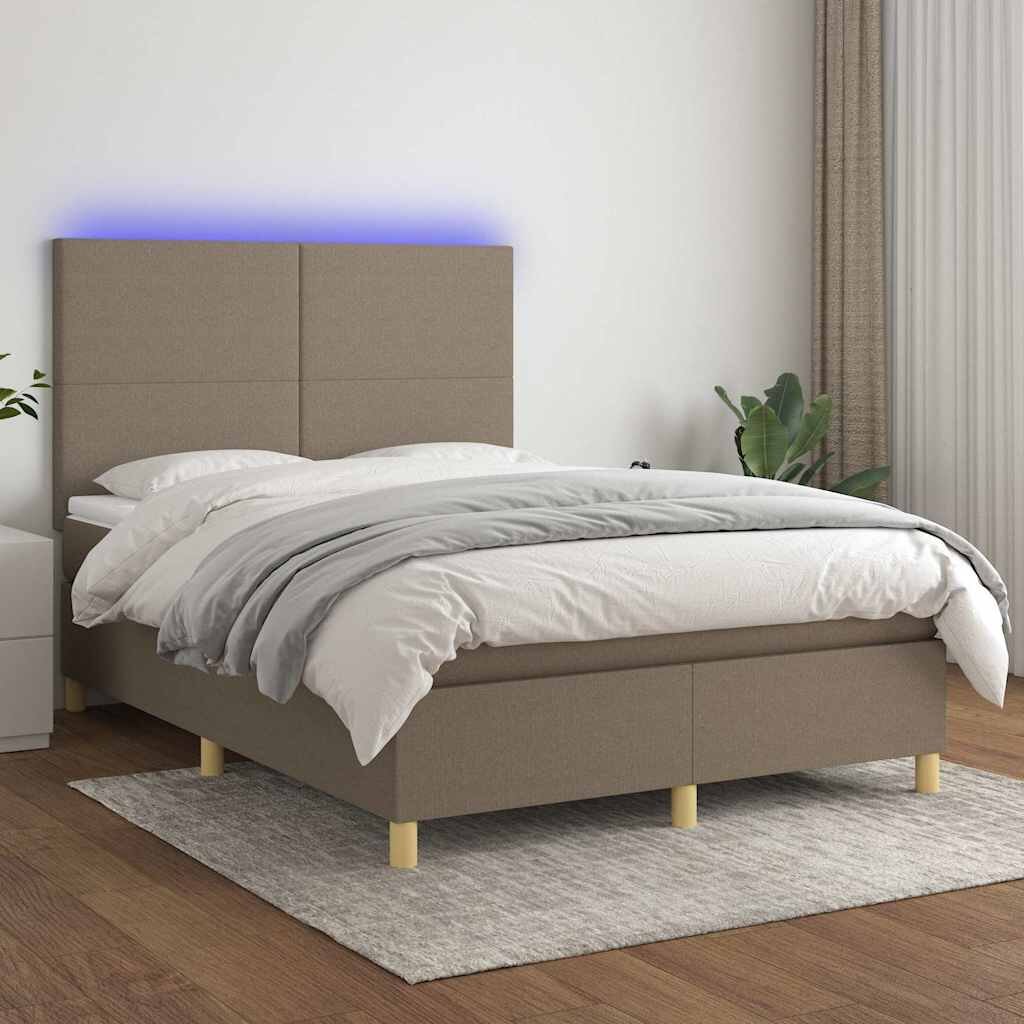 vidaXL Боксспринг легло с матрак и LED таупе 140x190 см плат