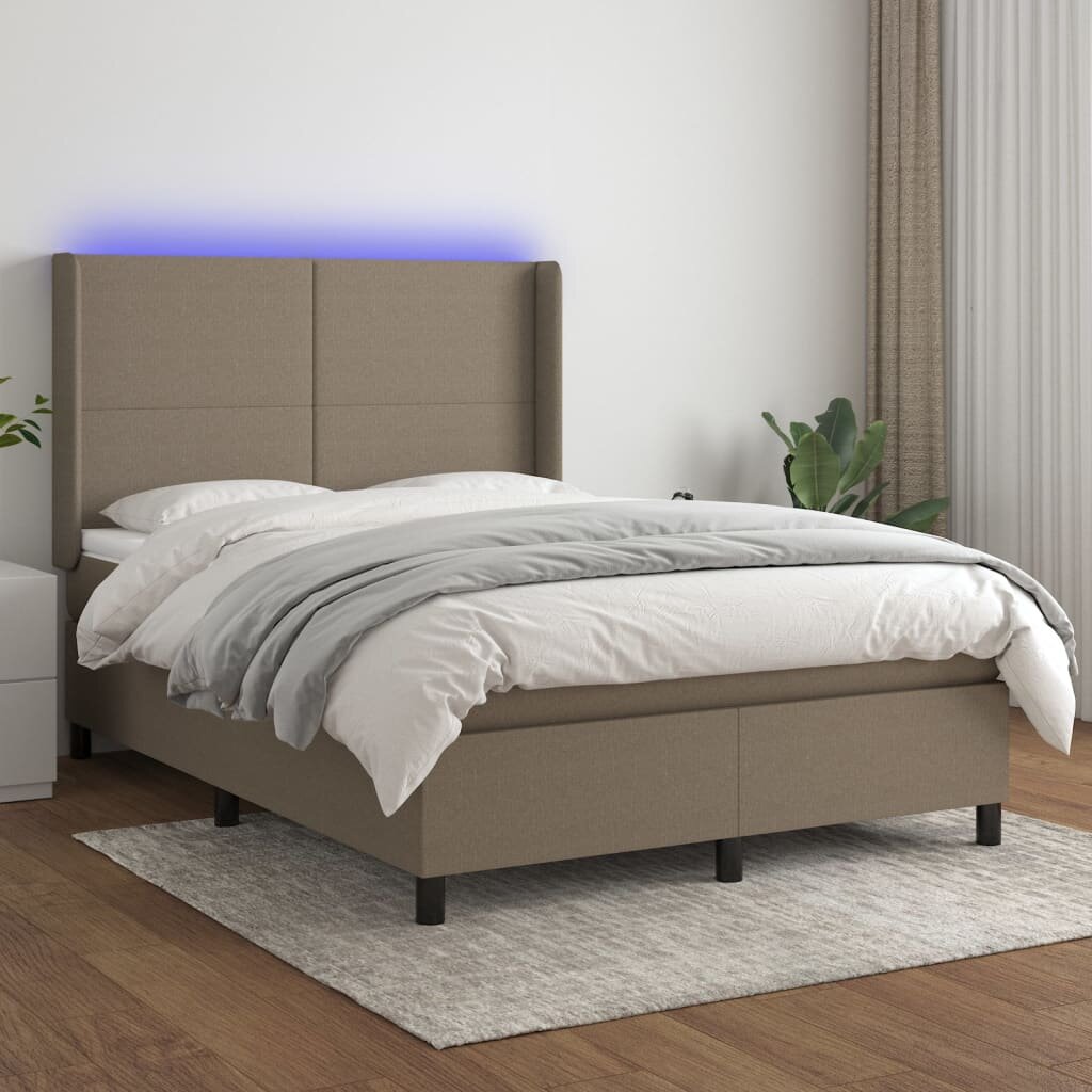 vidaXL Боксспринг легло с матрак и LED таупе 140x190 см плат