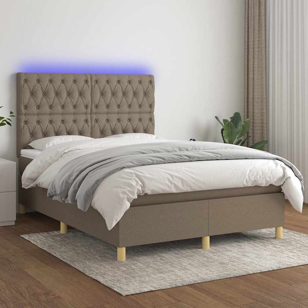 vidaXL Боксспринг легло с матрак и LED таупе 140x190 см плат