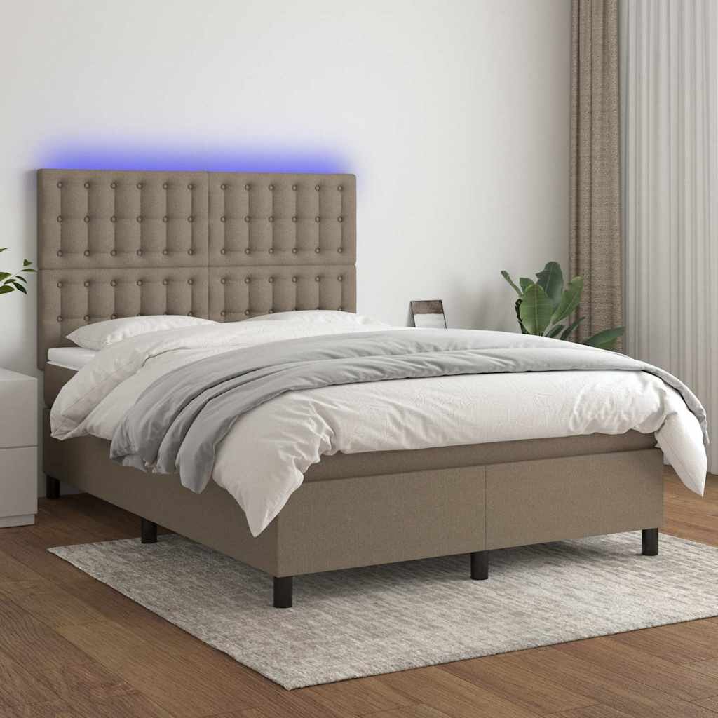 vidaXL Боксспринг легло с матрак и LED таупе 140x200 см плат
