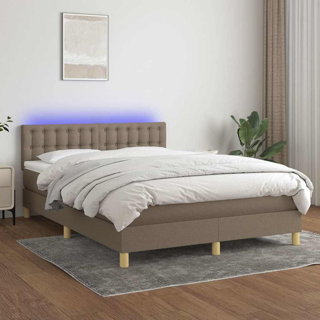 vidaXL Боксспринг легло с матрак и LED таупе 140x200 см плат