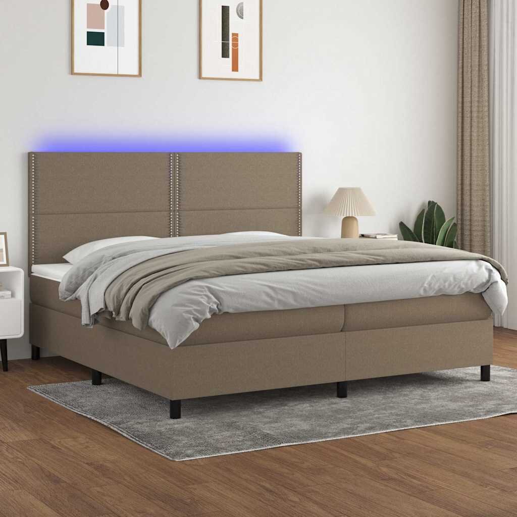 vidaXL Боксспринг легло с матрак и LED таупе 200x200 см плат