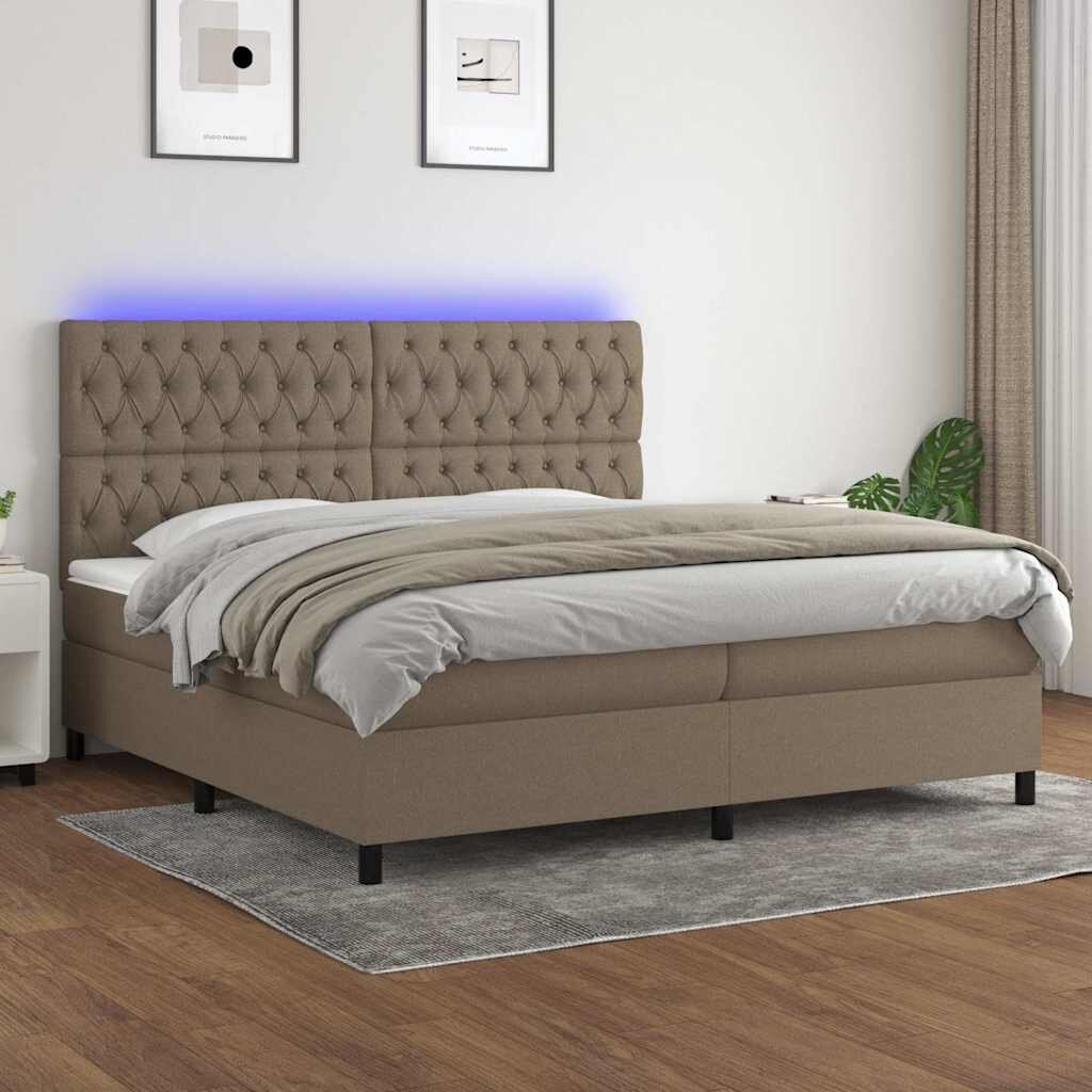vidaXL Боксспринг легло с матрак и LED таупе 200x200 см плат