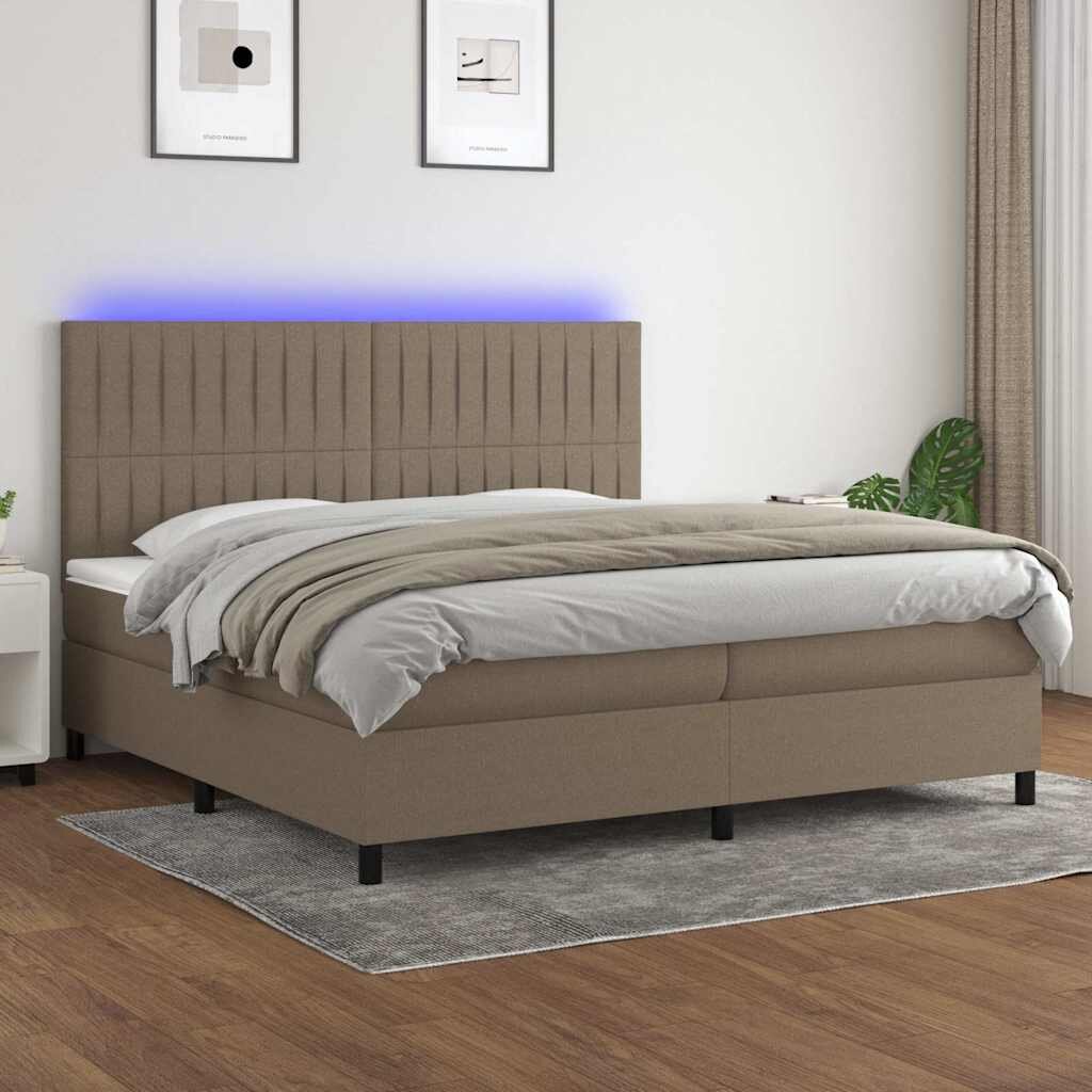 vidaXL Боксспринг легло с матрак и LED таупе 200x200 см плат