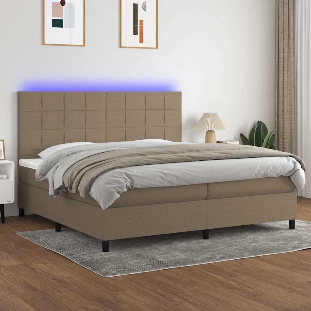 vidaXL Боксспринг легло с матрак и LED таупе 200x200 см плат