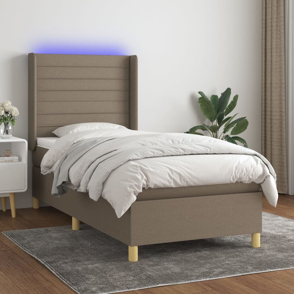 vidaXL Боксспринг легло с матрак и LED таупе 90x190 см плат
