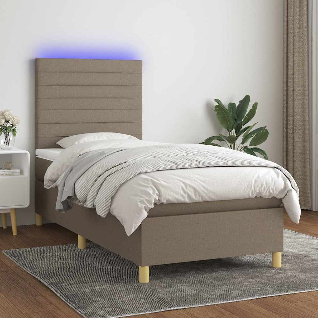 vidaXL Боксспринг легло с матрак и LED таупе 90x190 см плат