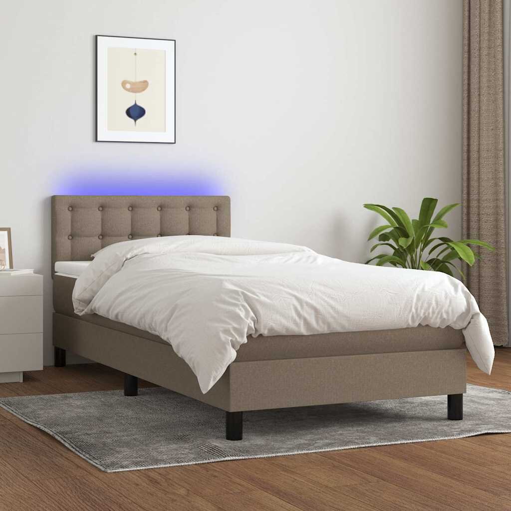 vidaXL Боксспринг легло с матрак и LED таупе 90x190 см плат