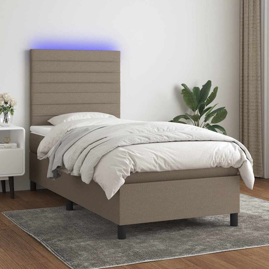 vidaXL Боксспринг легло с матрак и LED таупе 90x190 см плат