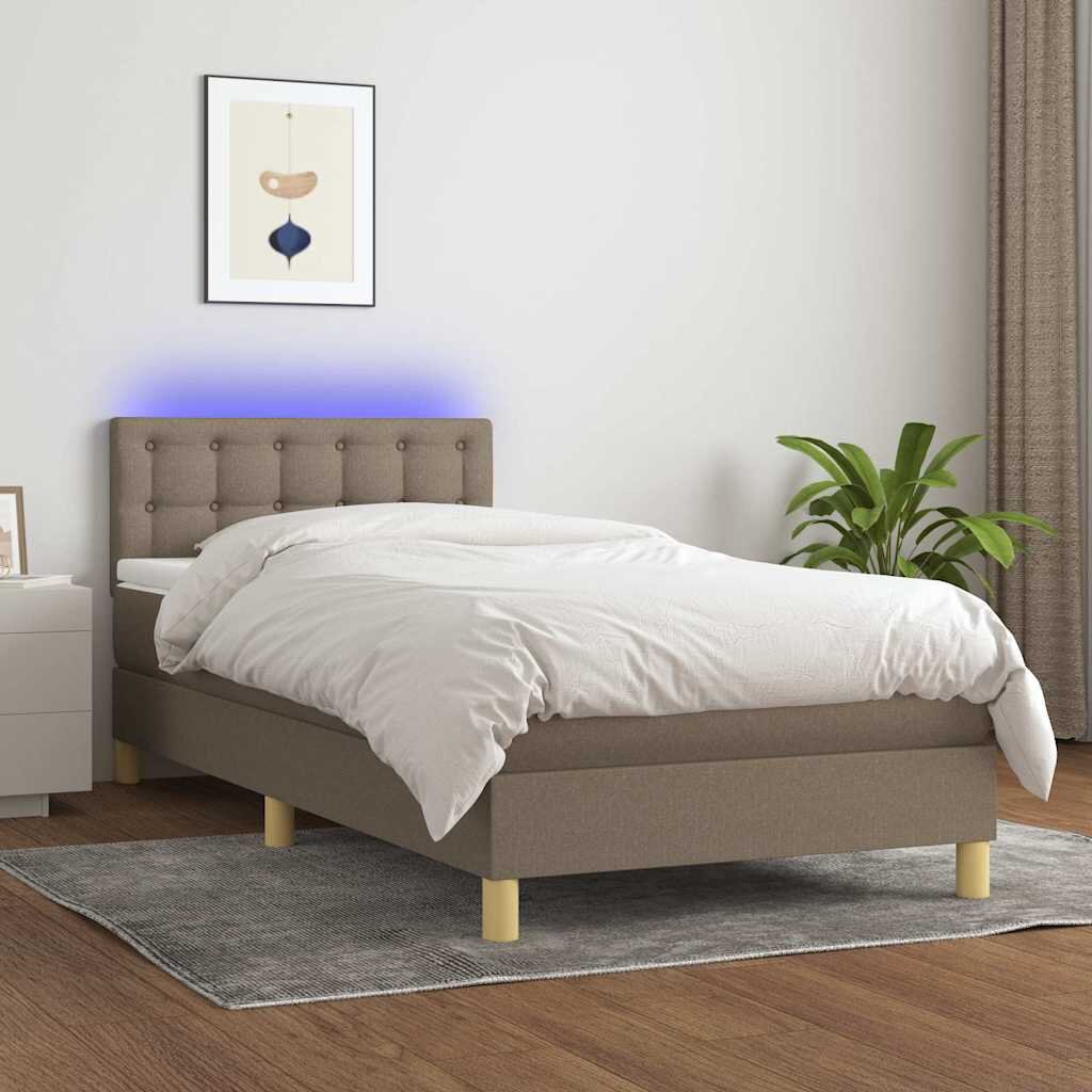 vidaXL Боксспринг легло с матрак и LED таупе 90x200 см плат