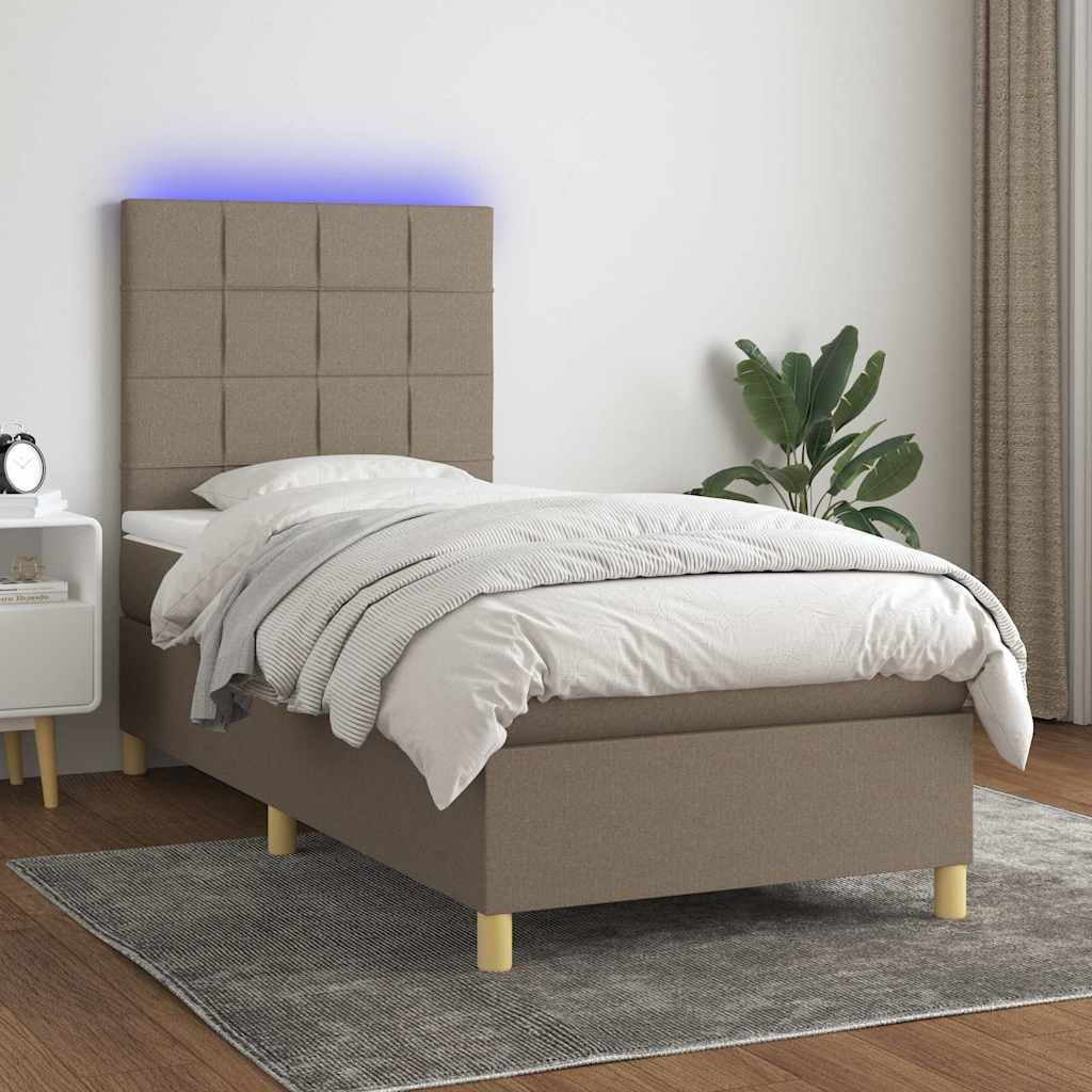 vidaXL Боксспринг легло с матрак и LED таупе 90x200 см плат