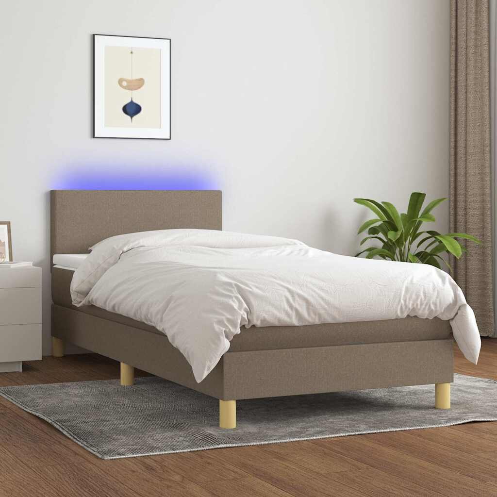 vidaXL Боксспринг легло с матрак и LED таупе 90x200 см плат